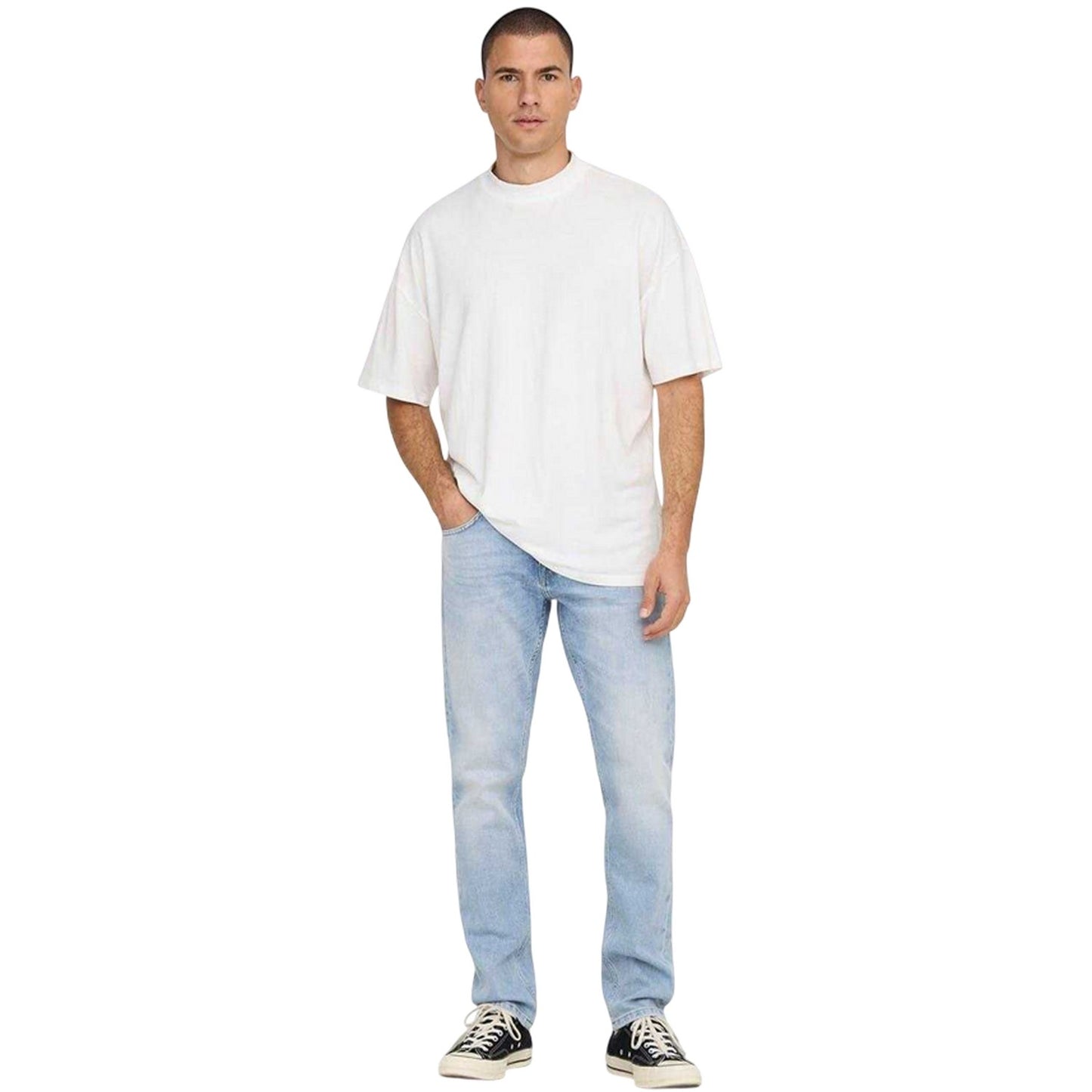 Light Blue - Pack Shot - Only and Sons Mens Tai Logo Tapered Jeans