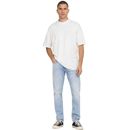 Light Blue - Pack Shot - Only and Sons Mens Tai Logo Tapered Jeans