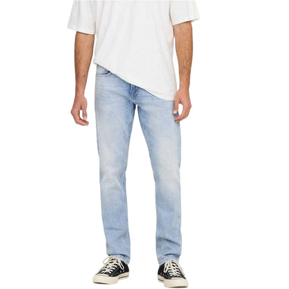 Light Blue - Front - Only and Sons Mens Tai Logo Tapered Jeans