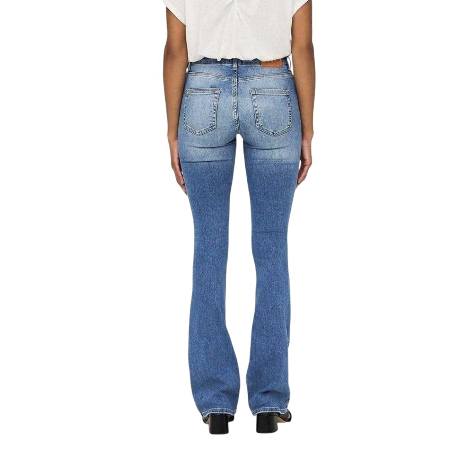 Light Blue - Back - Only Womens-Ladies Denim Wide Leg Regular Jeans