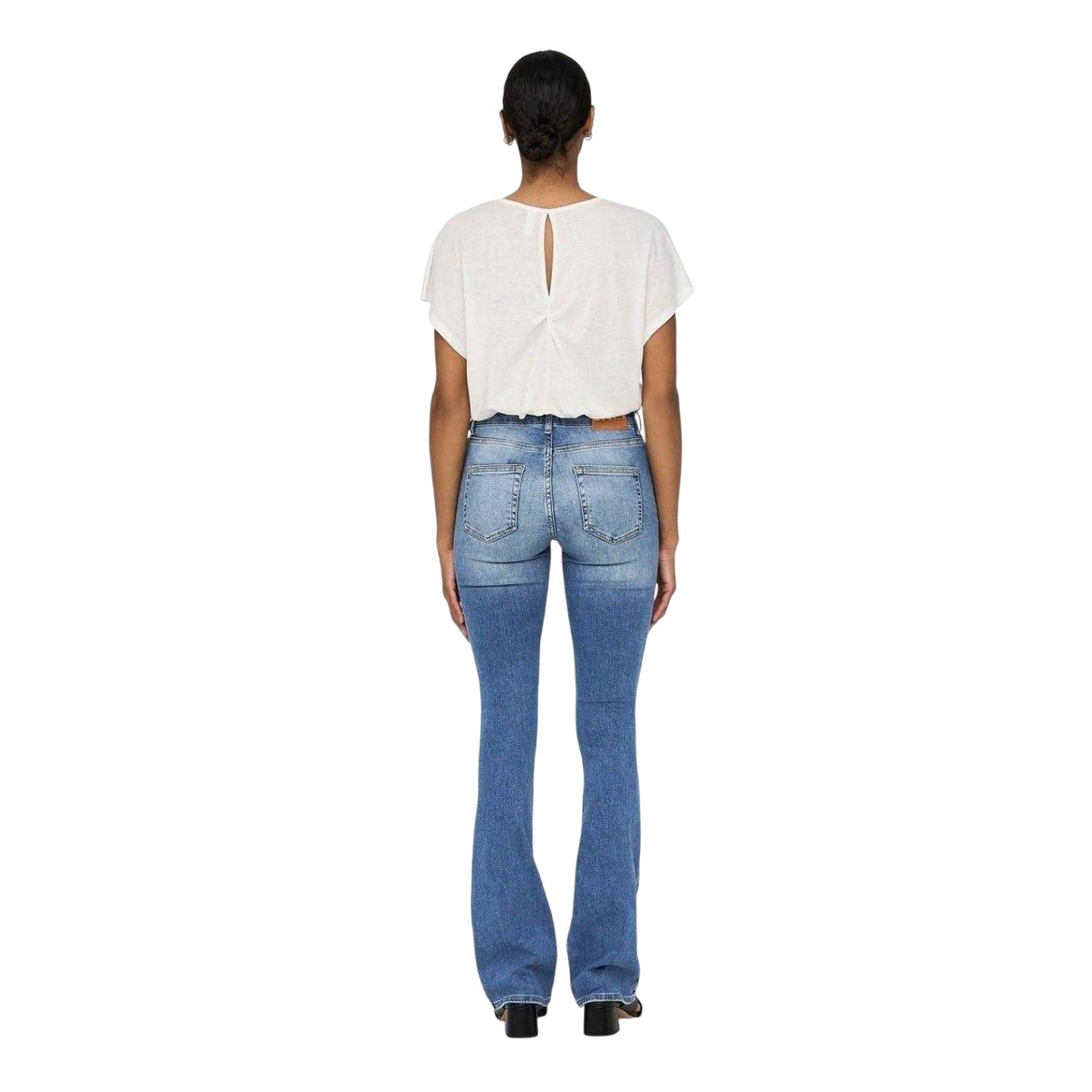Light Blue - Close up - Only Womens-Ladies Denim Wide Leg Regular Jeans