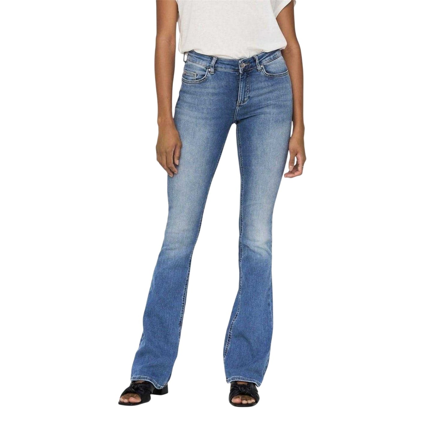 Light Blue - Front - Only Womens-Ladies Denim Wide Leg Regular Jeans