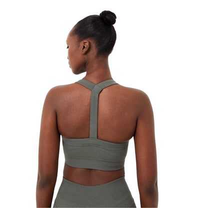 Light Khaki - Back - USA Pro Womens-Ladies Sophie Habboo Ribbed Sculpting Sports Bra