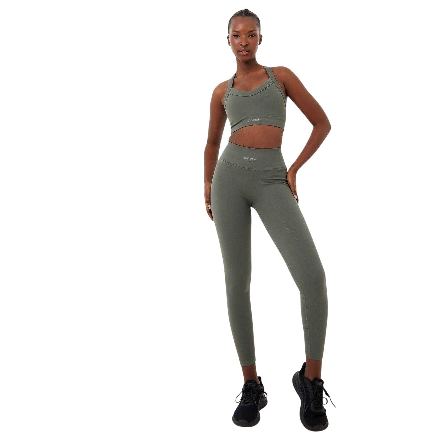 Light Khaki - Lifestyle - USA Pro Womens-Ladies Sophie Habboo Ribbed Sculpting Sports Bra
