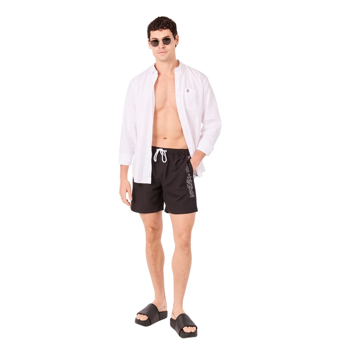 True Black - Lifestyle - Original Penguin Mens Logo Swim Shorts