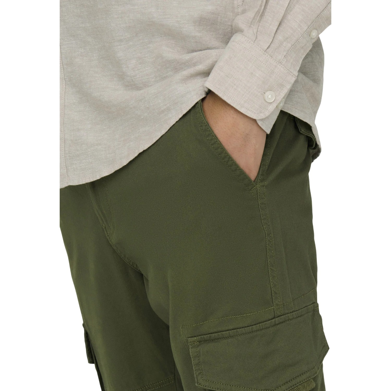Olive Night - Side - Only Mens Dean Regular Cargo Trousers
