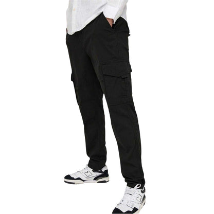 Black - Side - Only Mens Dean Regular Cargo Trousers