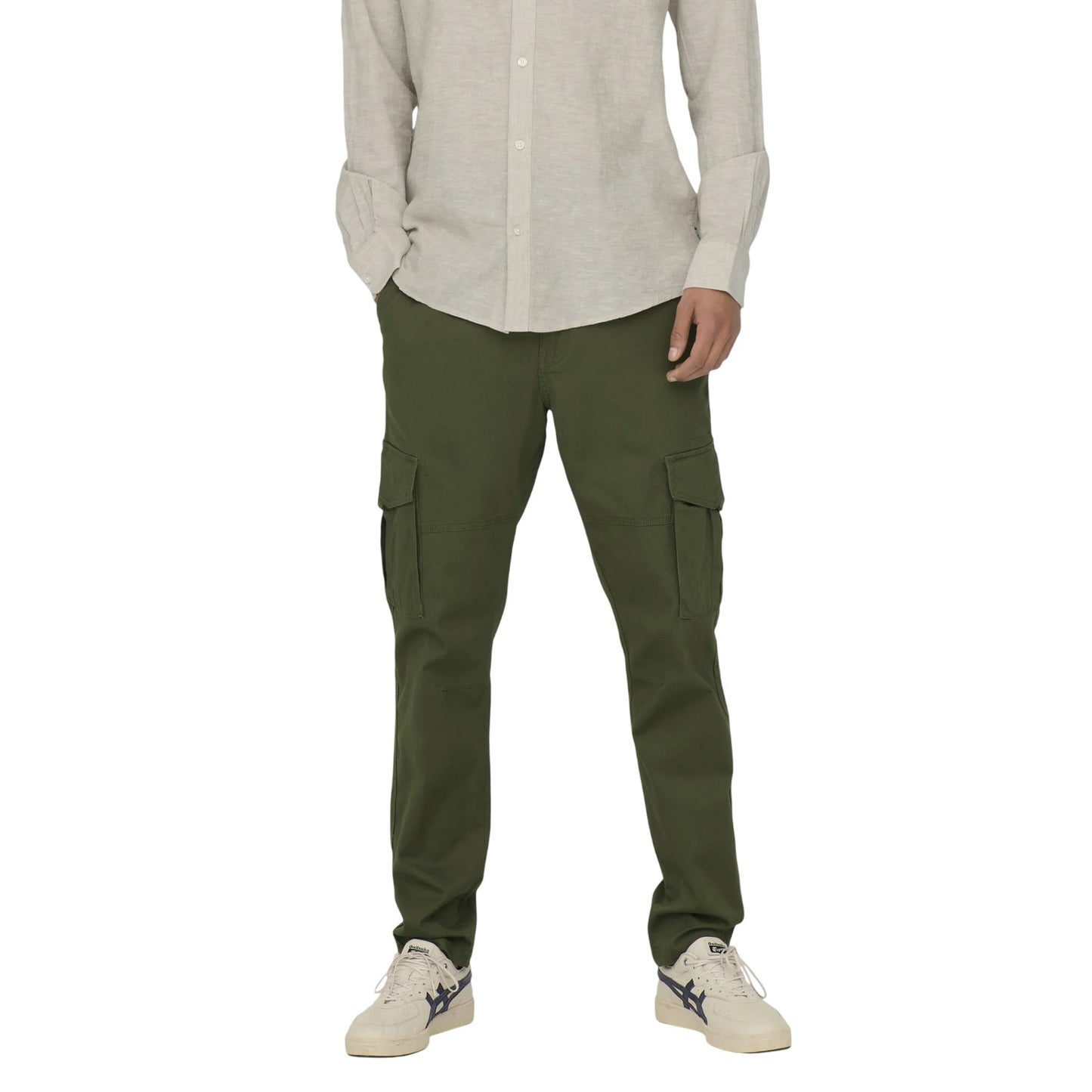 Olive Night - Front - Only Mens Dean Regular Cargo Trousers