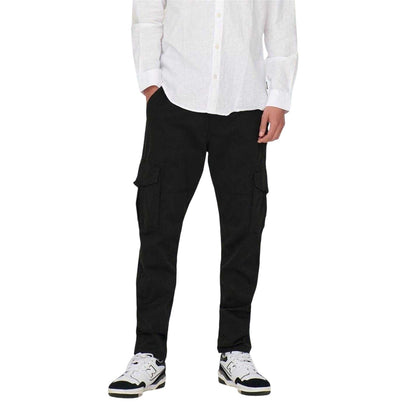 Black - Front - Only Mens Dean Regular Cargo Trousers