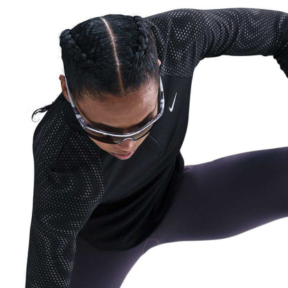 Black-Silver - Side - Nike Womens-Ladies T Flash Raglan Long-Sleeved Top