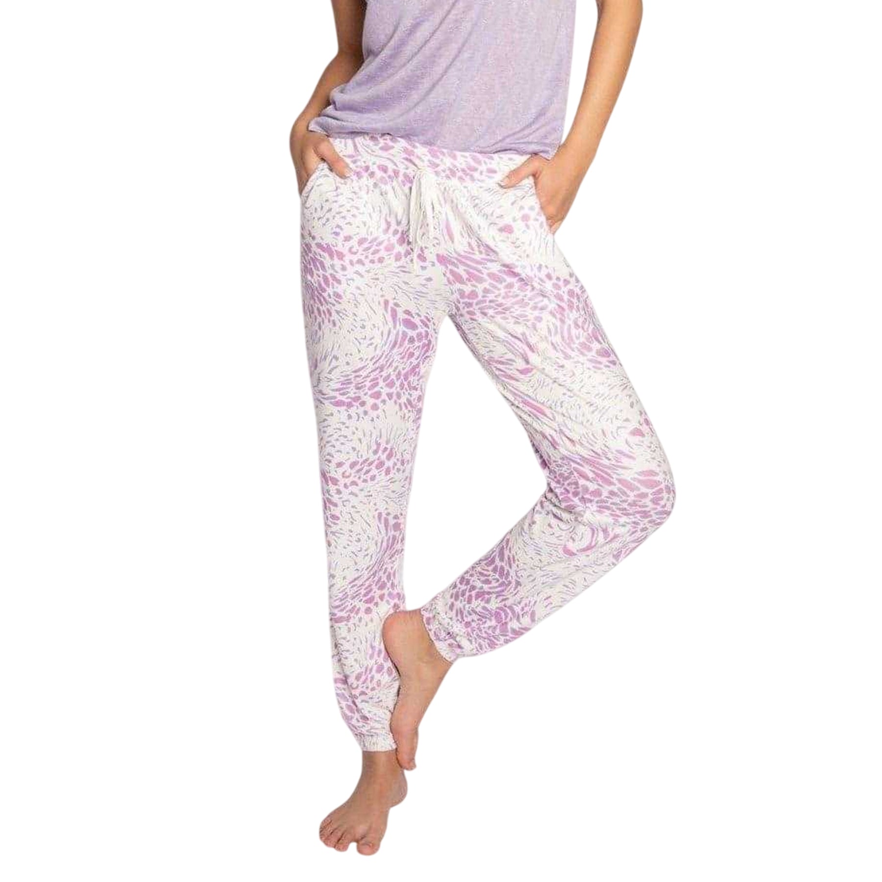 Off White - Back - PJ Salvage Womens-Ladies Leopard Joggers