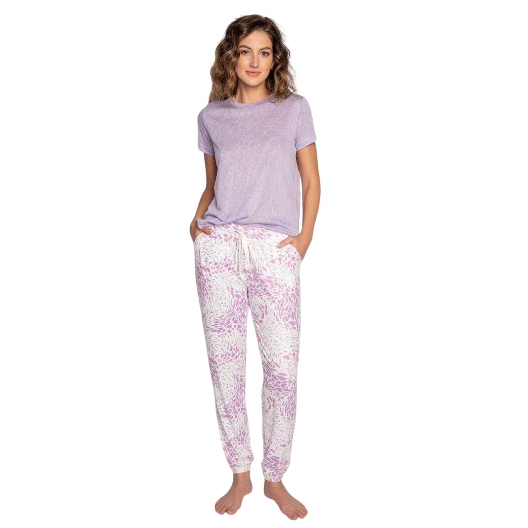 Off White - Side - PJ Salvage Womens-Ladies Leopard Joggers