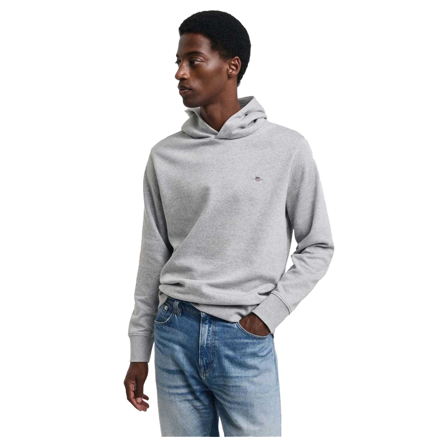 Grey - Side - Gant Mens Archive Shield Embroidered Hoodie
