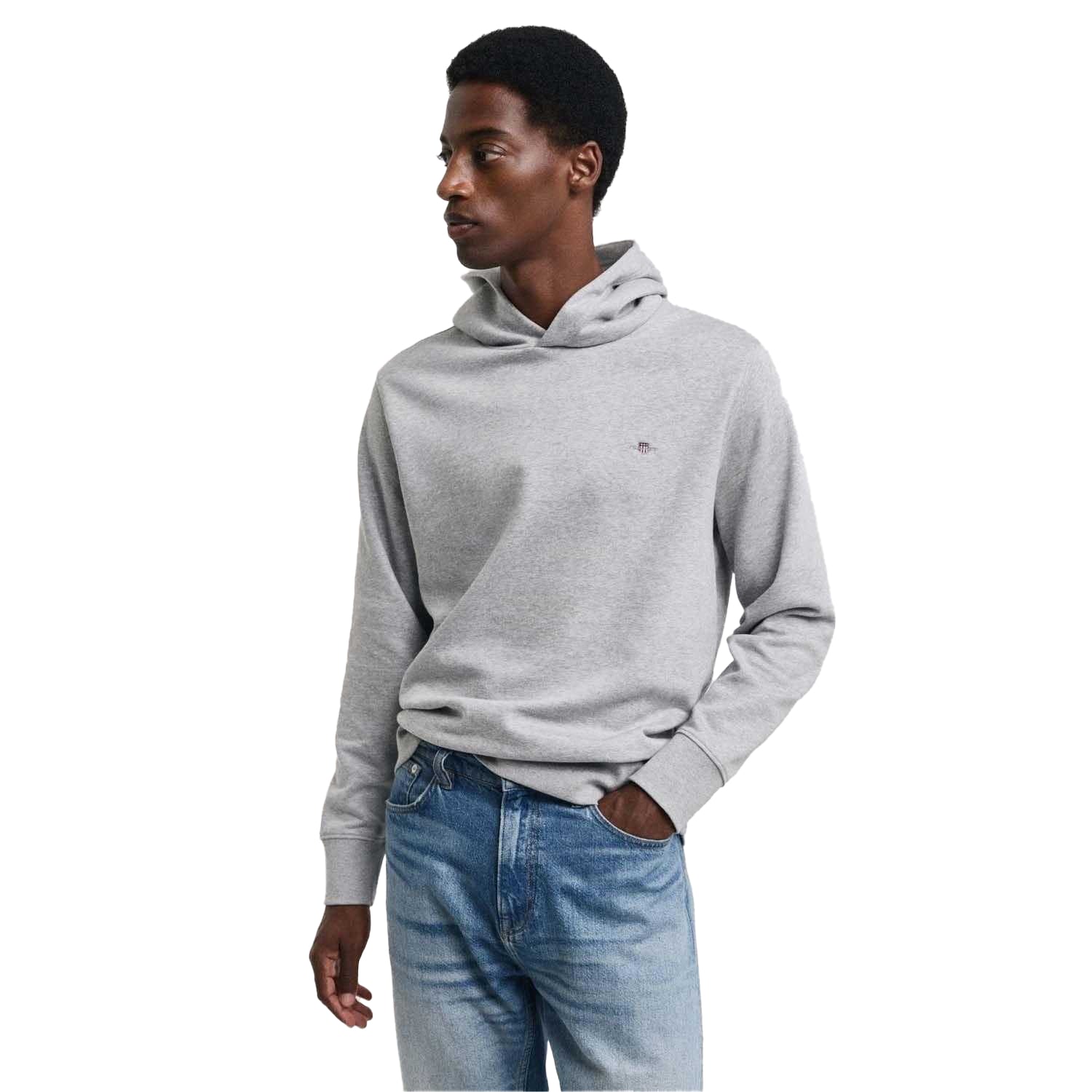 Grey - Side - Gant Mens Archive Shield Embroidered Hoodie