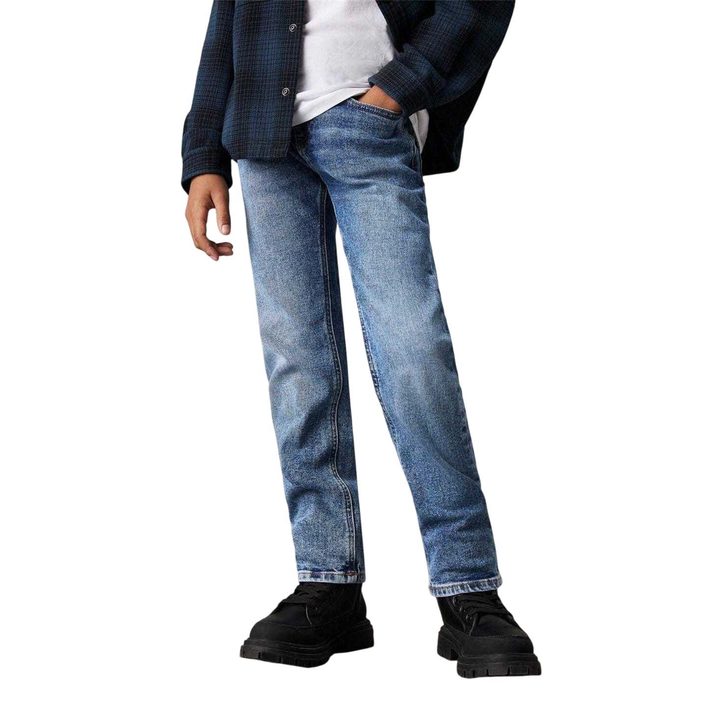 Blue - Front - Calvin Klein Boys 5 Pockets Straight Leg Jeans