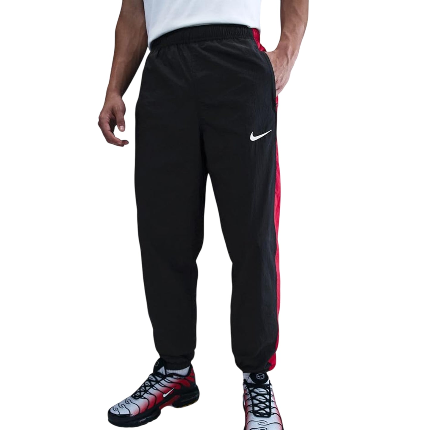 Black-Red - Side - Nike Mens T90 Tracksuit Bottoms