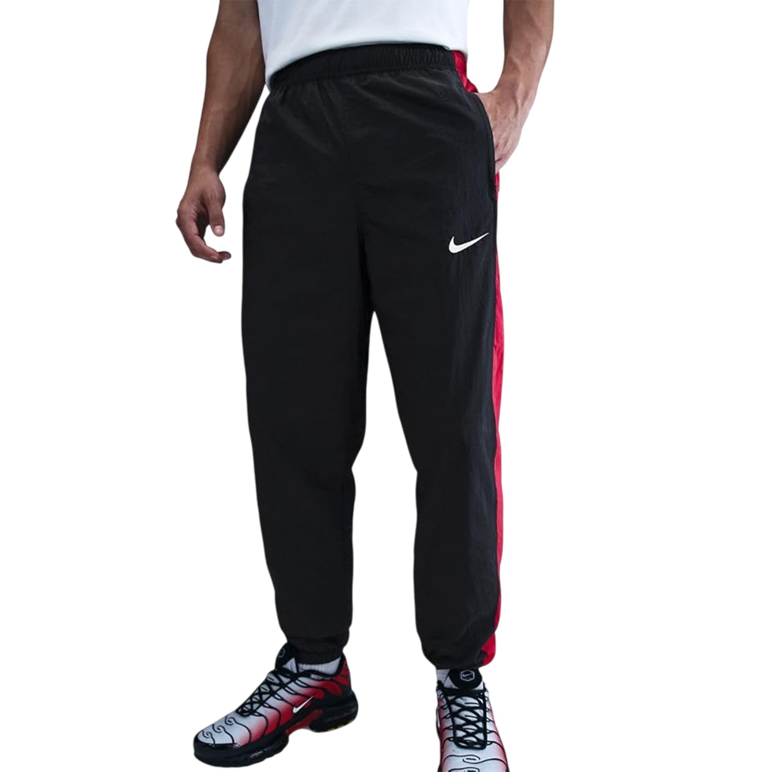 Black-Red - Side - Nike Mens T90 Tracksuit Bottoms