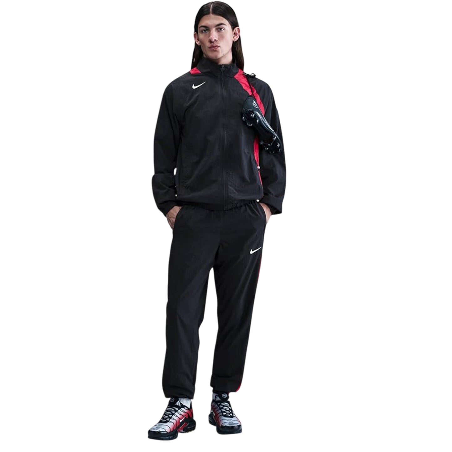 Black-Red - Lifestyle - Nike Mens T90 Tracksuit Bottoms