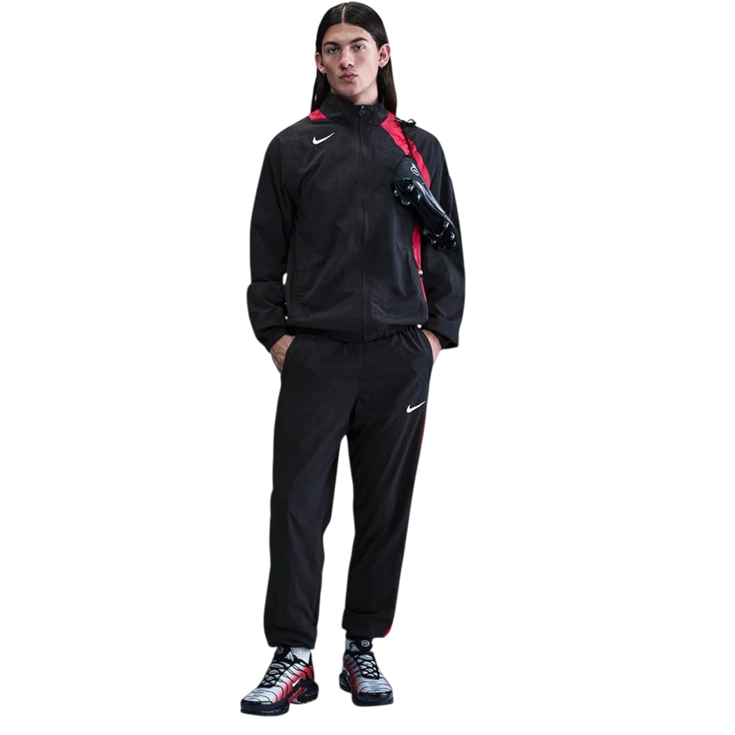 Black-Red - Lifestyle - Nike Mens T90 Tracksuit Bottoms