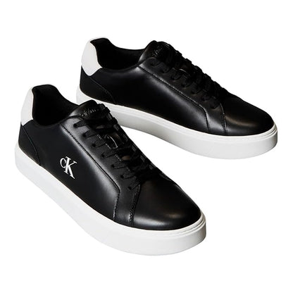 Black-White - Side - Calvin Klein Mens Classic Logo Leather Flat Trainers