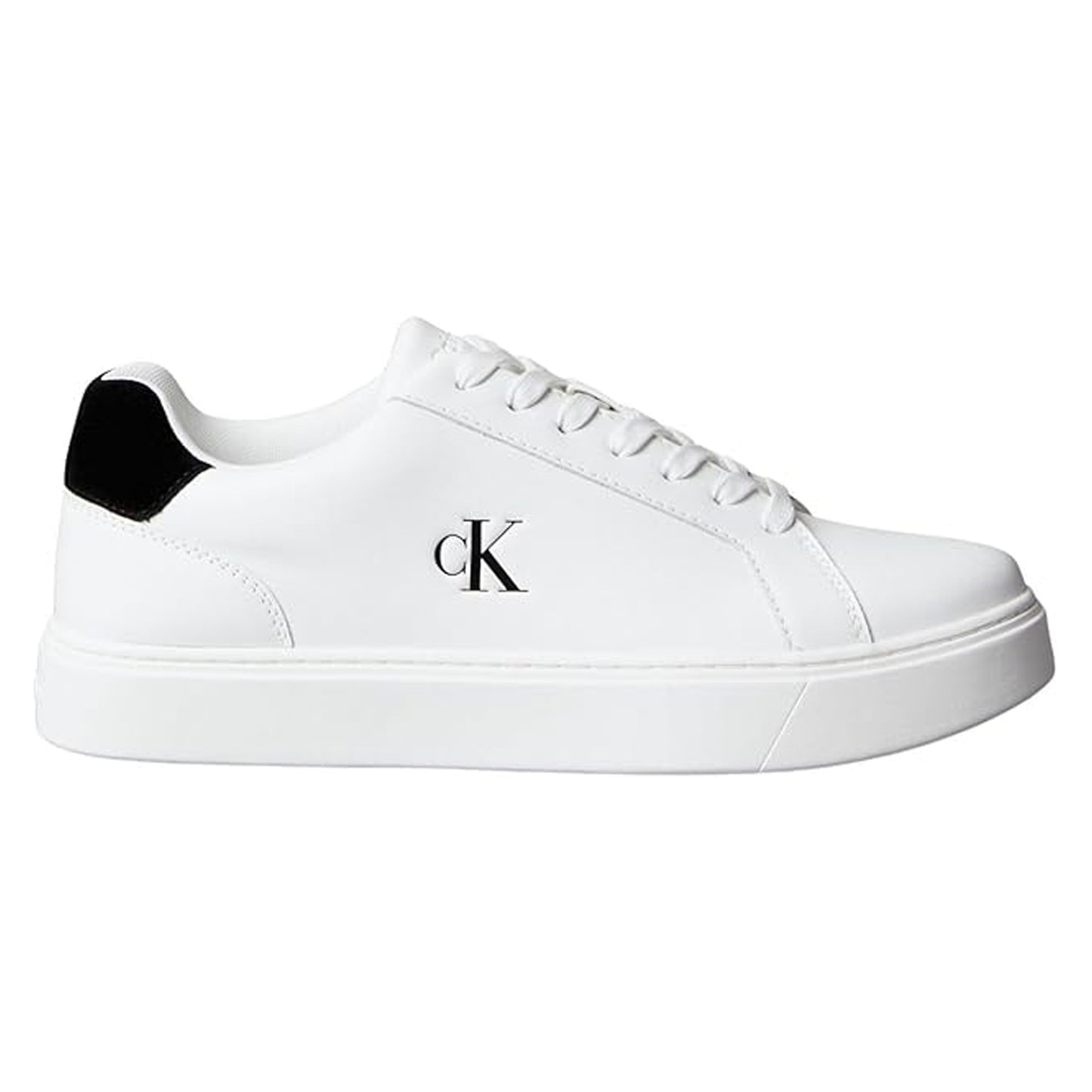 White-Black - Front - Calvin Klein Mens Classic Logo Leather Flat Trainers