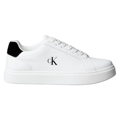 White-Black - Front - Calvin Klein Mens Classic Logo Leather Flat Trainers