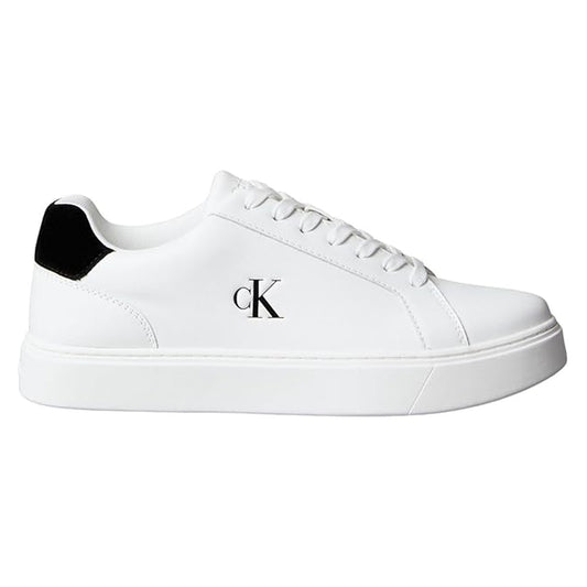 White-Black - Front - Calvin Klein Mens Classic Logo Leather Flat Trainers