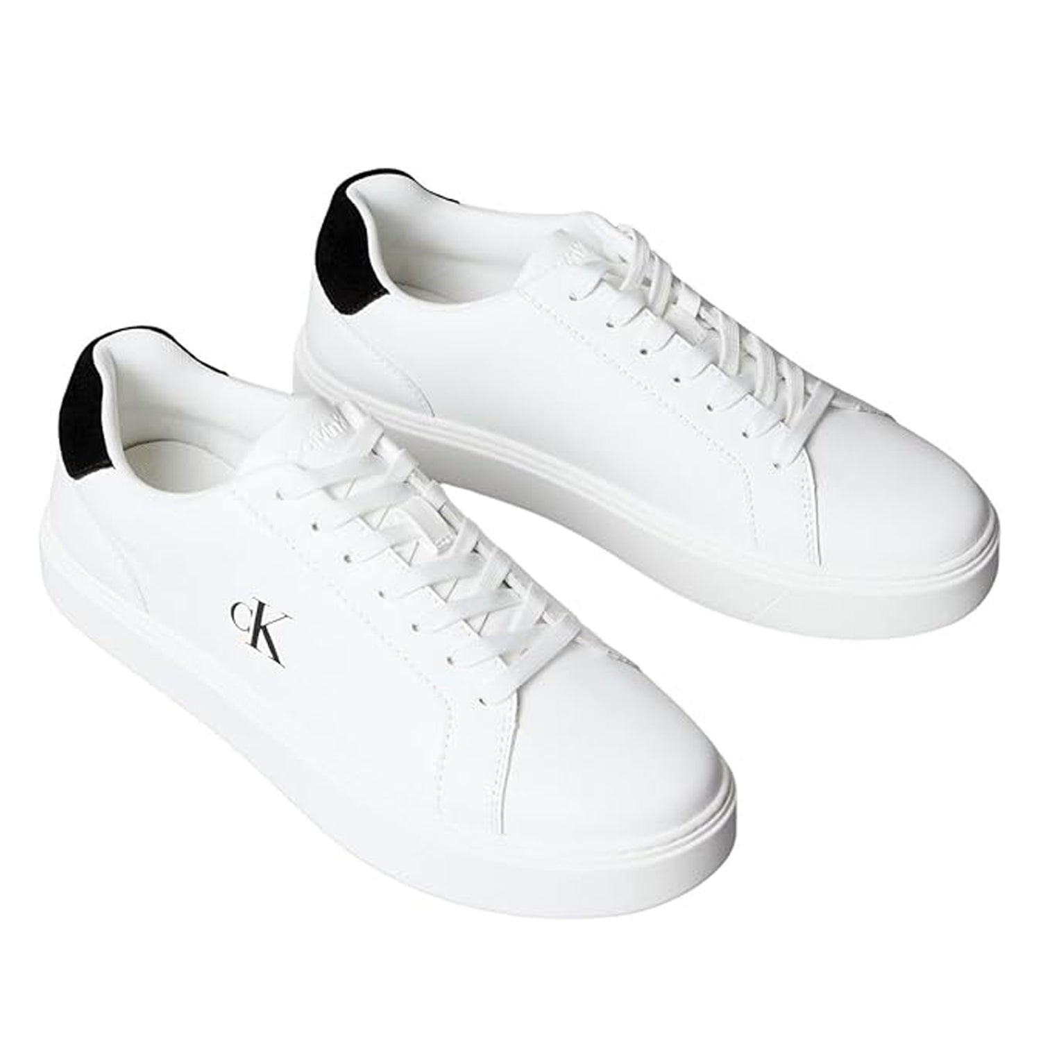 White-Black - Side - Calvin Klein Mens Classic Logo Leather Flat Trainers