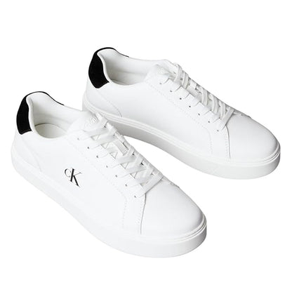 White-Black - Side - Calvin Klein Mens Classic Logo Leather Flat Trainers