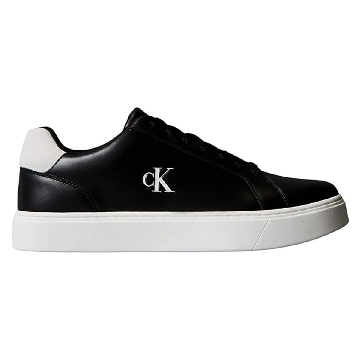 Black-White - Front - Calvin Klein Mens Classic Logo Leather Flat Trainers