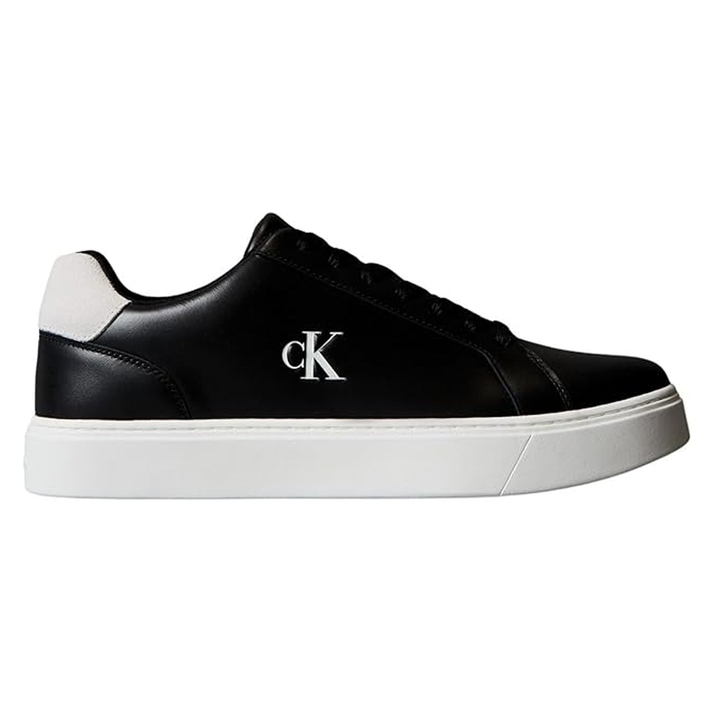 Black-White - Front - Calvin Klein Mens Classic Logo Leather Flat Trainers