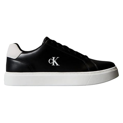 Black-White - Front - Calvin Klein Mens Classic Logo Leather Flat Trainers