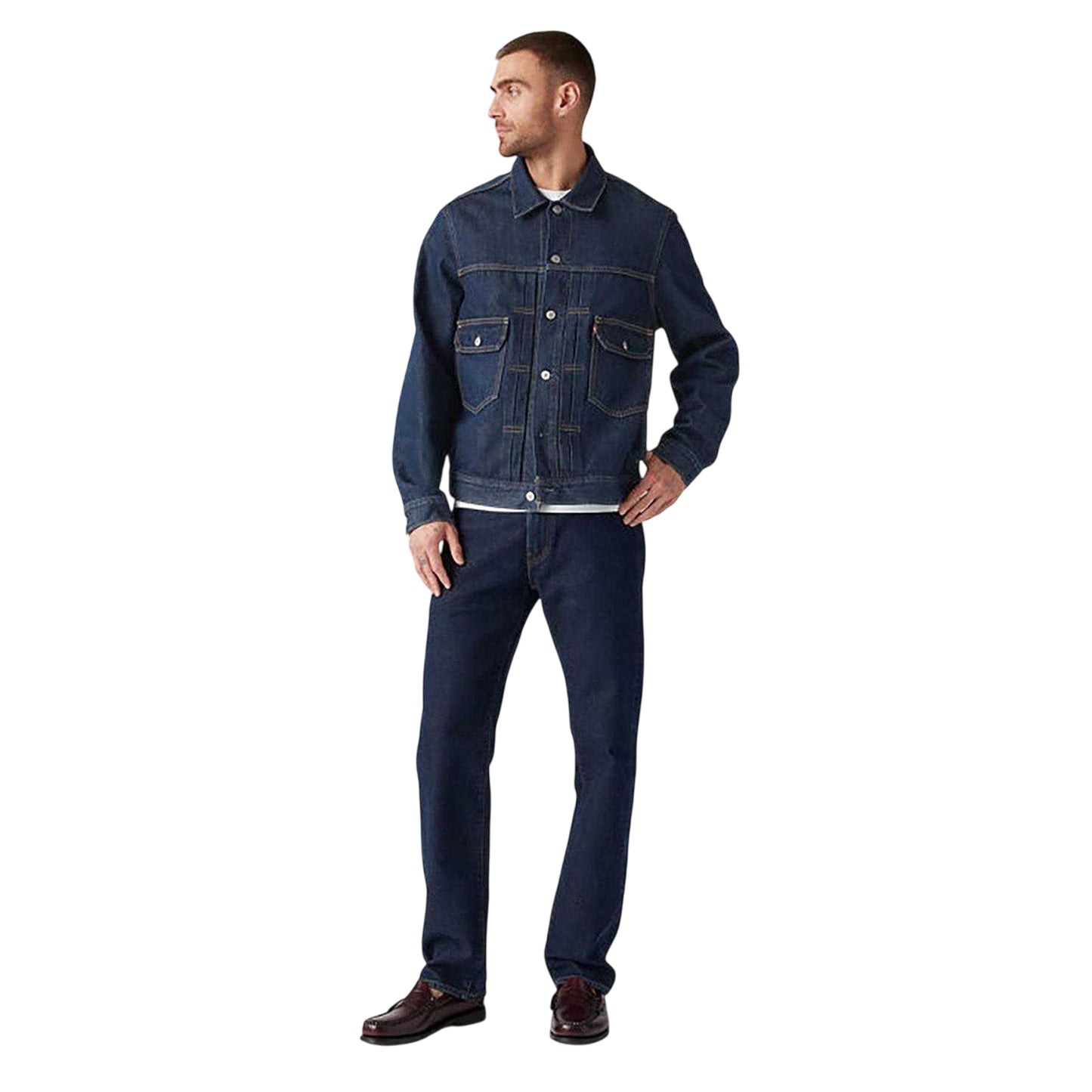 Blue - Side - Levis Mens 505 Deepest Denim Straight Leg Jeans