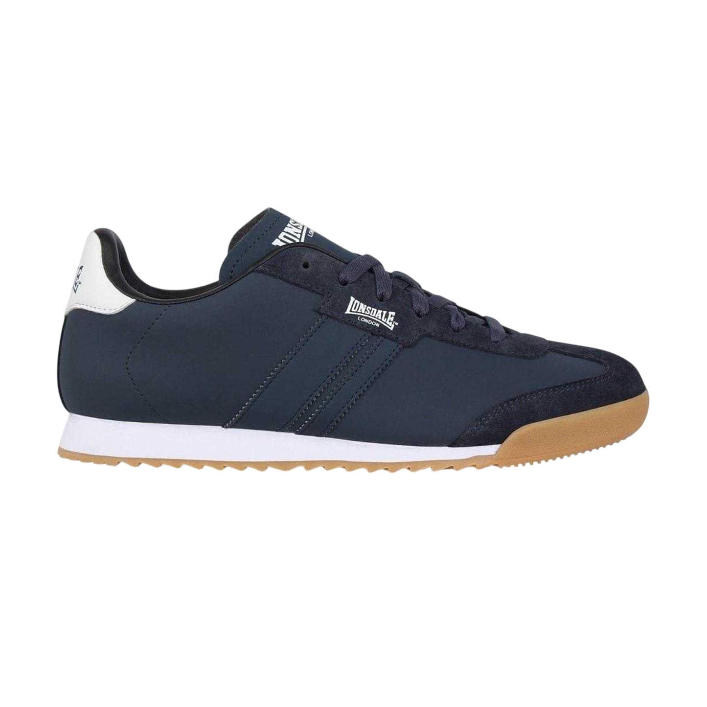Navy - Front - Lonsdale Mens Lambo Side Stripe Trainers
