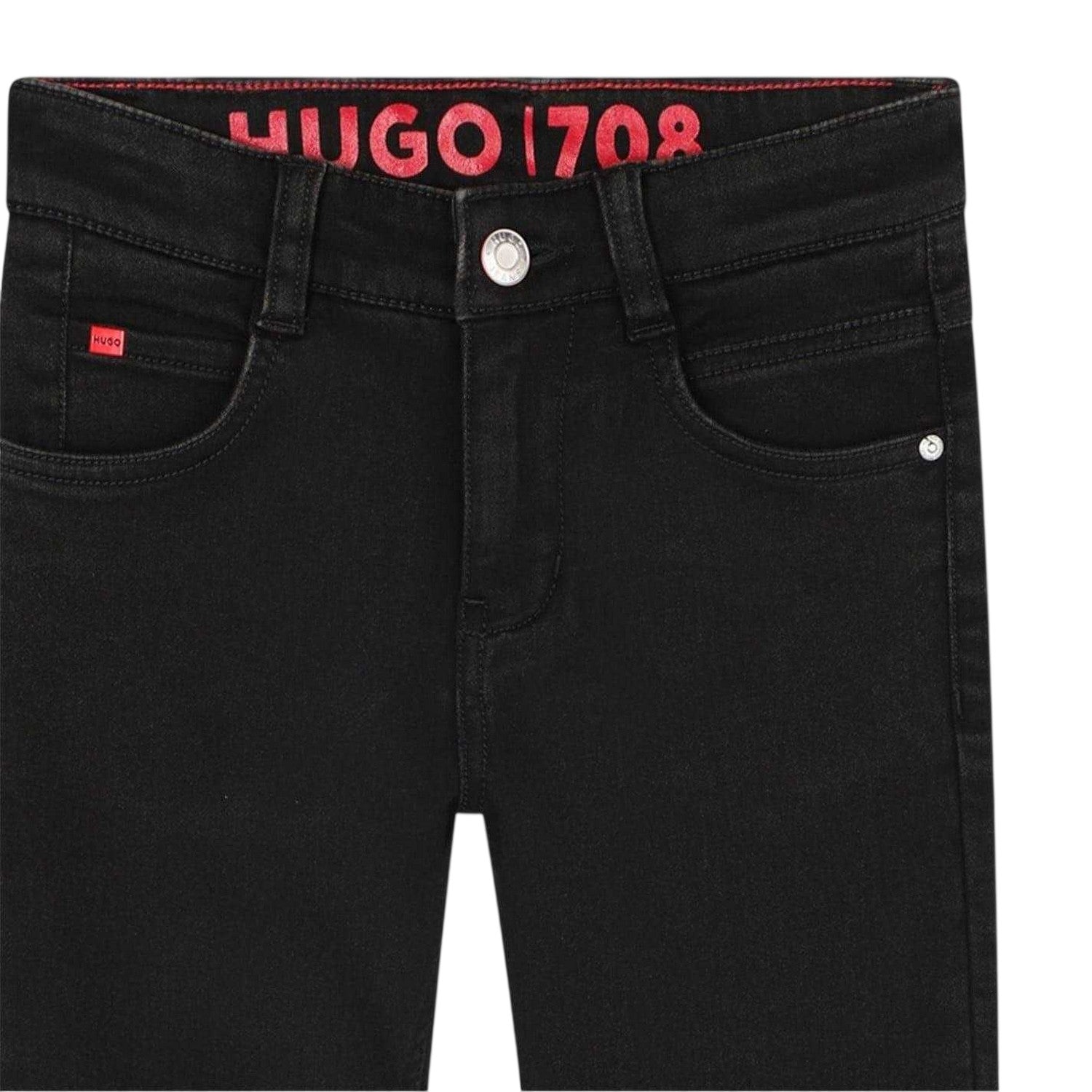 Black - Side - Hugo Childrens-Kids Denim 5 Pockets Straight Leg Jeans