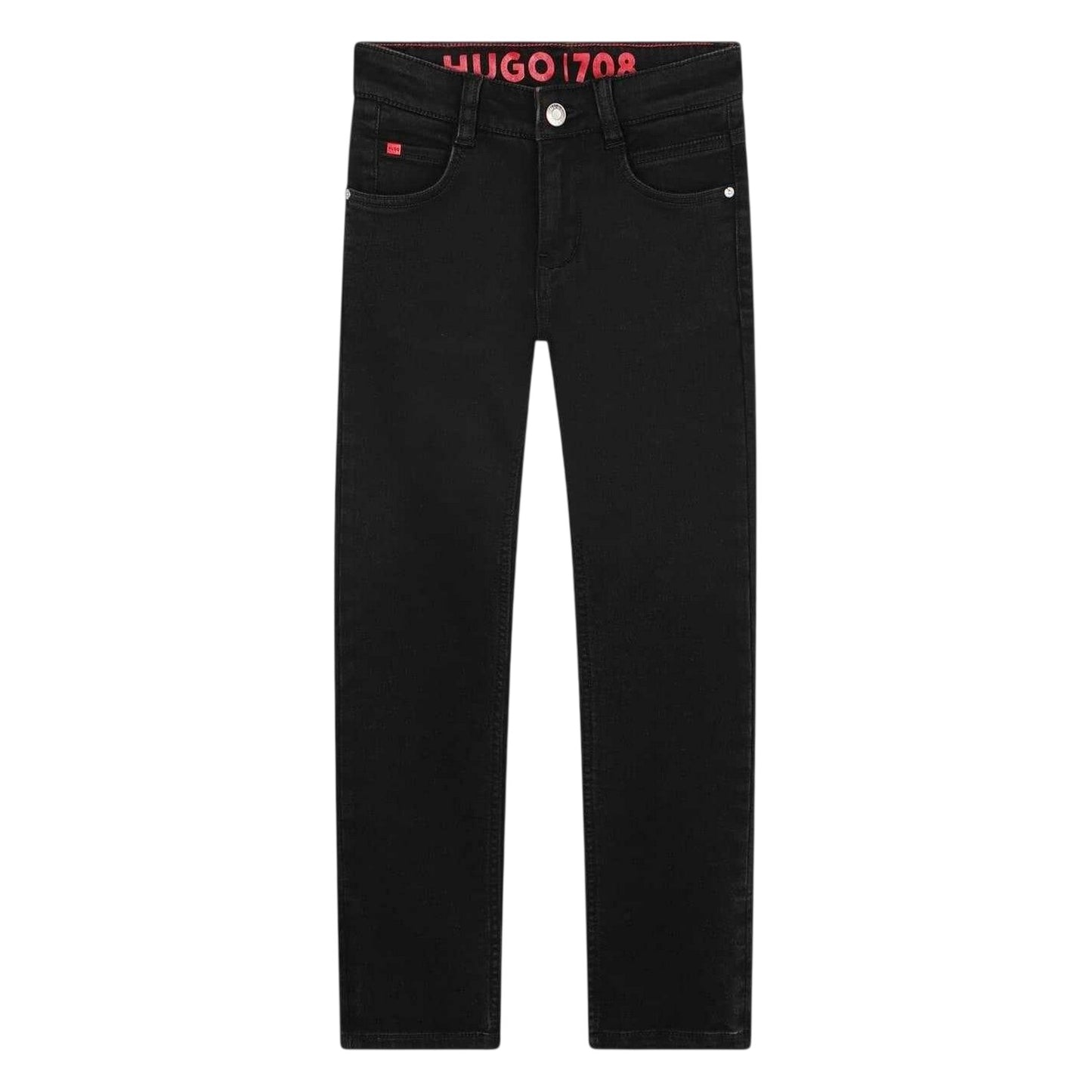 Black - Front - Hugo Childrens-Kids Denim 5 Pockets Straight Leg Jeans