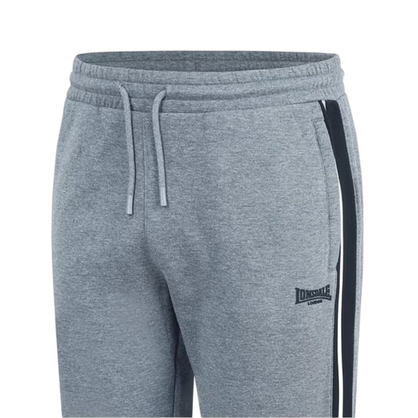 Dark Heather - Side - Lonsdale Mens Logo Ribbed Cuff Slim Joggers