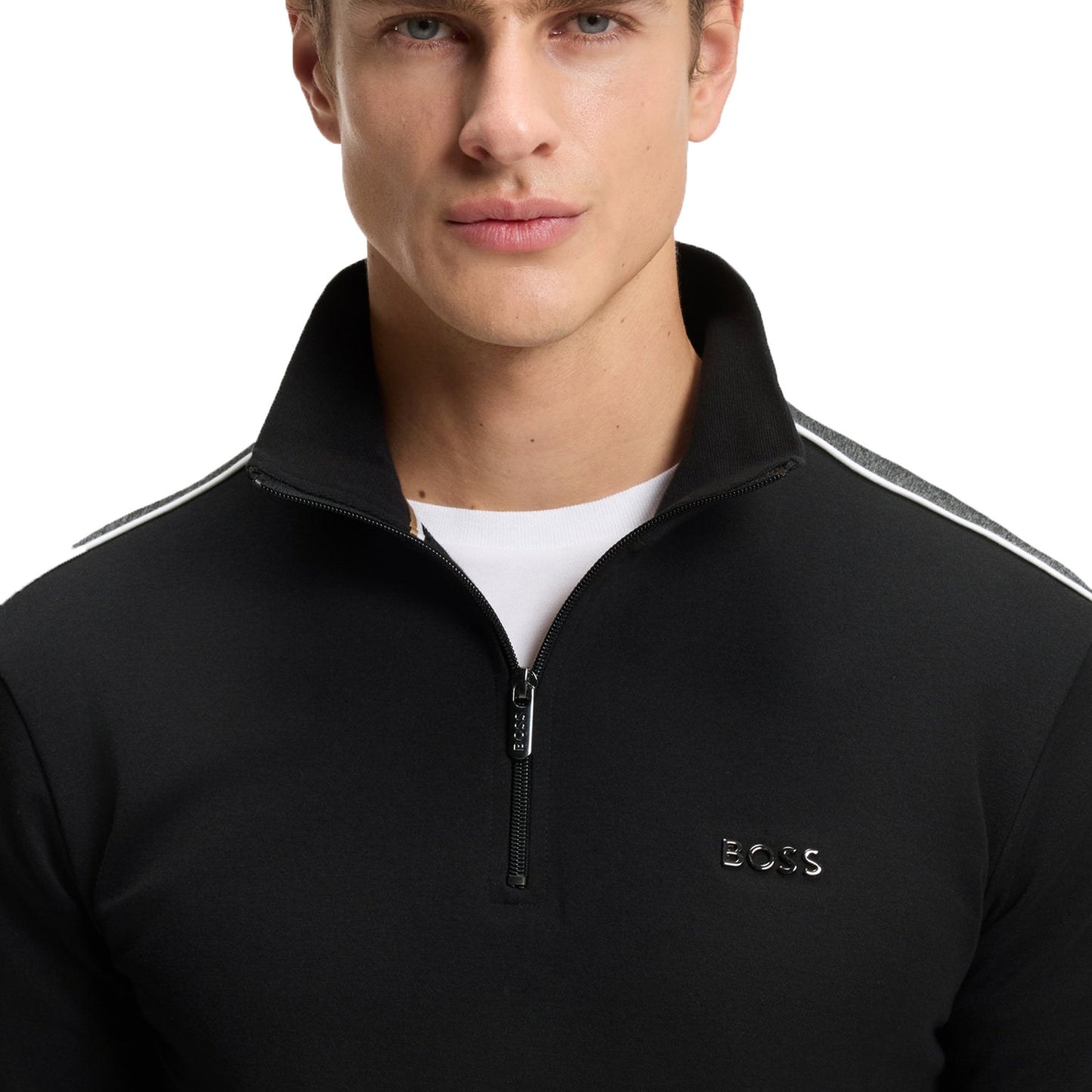 Black - Side - Boss Mens Colour Block Contrast Piping Track Jacket