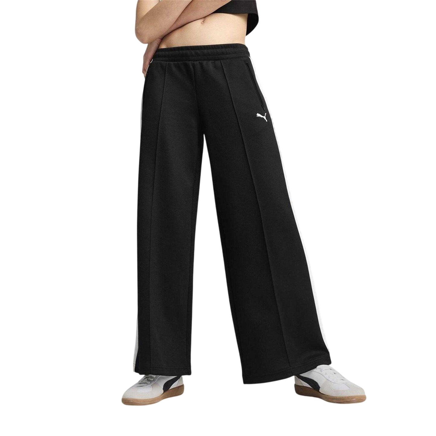Black-White - Side - Puma Womens-Ladies T7 Open Hem Low Rise Joggers