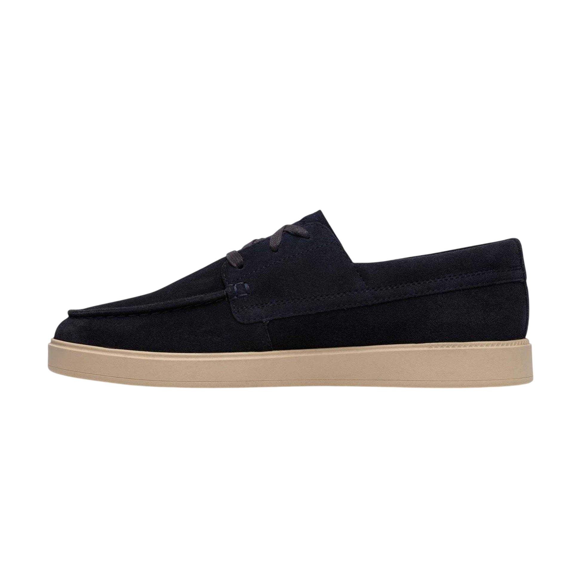 Navy - Side - Clarks Mens Lockford Suede Boat Shoes