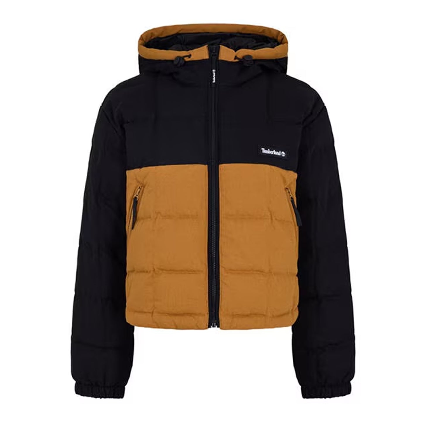 Black-Wheat - Front - Timberland Womens-Ladies Hooded Cropped Puffer Jacket