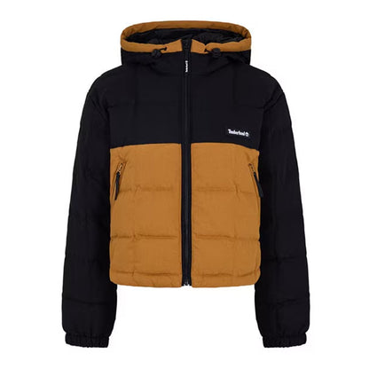 Black-Wheat - Front - Timberland Womens-Ladies Hooded Cropped Puffer Jacket