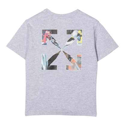 Grey - Back - Off White Childrens-Kids Monster Logo T-Shirt