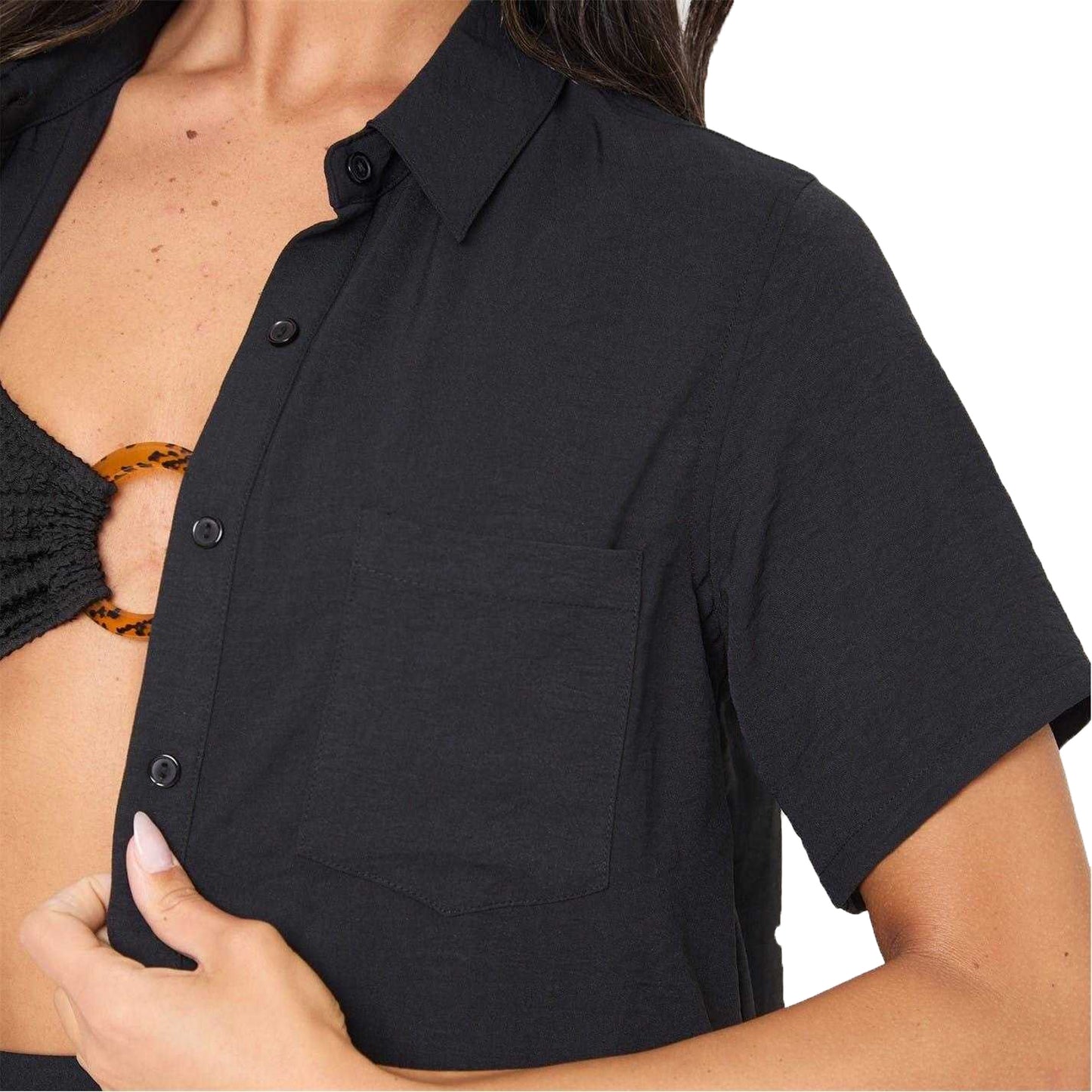 Black - Side - I Saw It First Womens-Ladies Crepe Boxy Oversized Shirt
