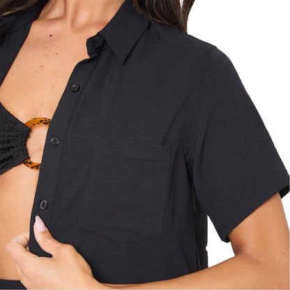 Black - Side - I Saw It First Womens-Ladies Crepe Boxy Oversized Shirt