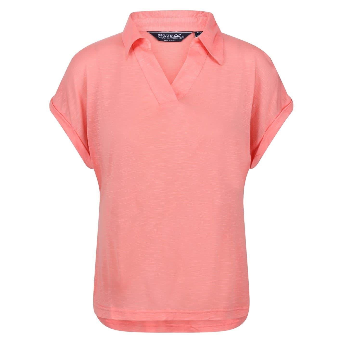 Shell Pink - Front - Regatta Womens-Ladies Plain V Neck Polo Shirt