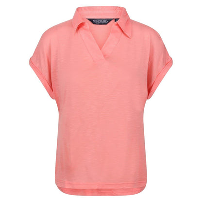 Shell Pink - Front - Regatta Womens-Ladies Plain V Neck Polo Shirt