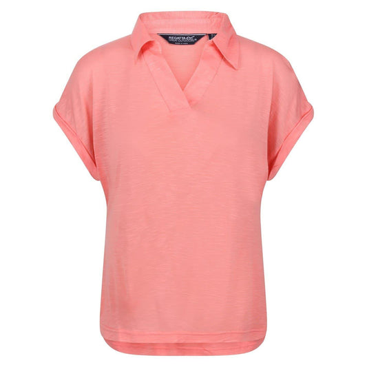 Shell Pink - Front - Regatta Womens-Ladies Plain V Neck Polo Shirt