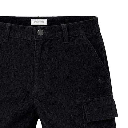 Black - Side - Jack Wills Mens Cotton Plain Cargo Shorts