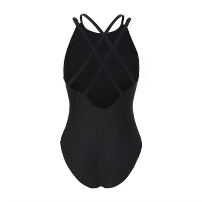 Black Print - Back - Slazenger Womens-Ladies String-Back One Piece Swimsuit